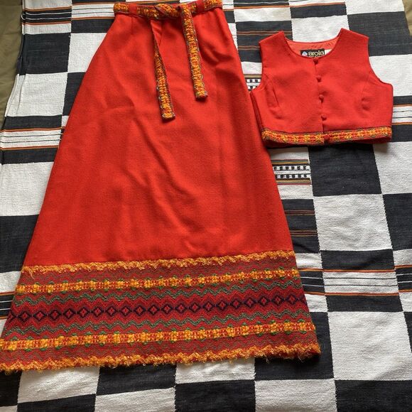 Vintage 70’s Arola Finnish Handmade Wool Maxi Skirt & Vest Set. Size Small. Rare - Picture 10 of 16